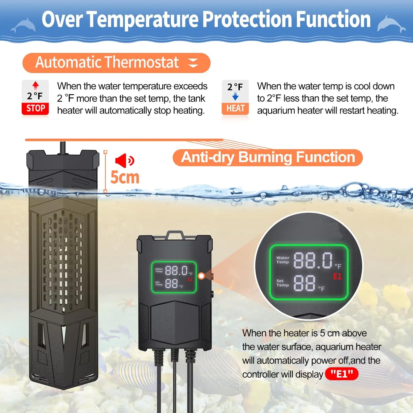 1000W Submersible Aquarium Heater – Ideal for 1600–2000 Gallon Tanks