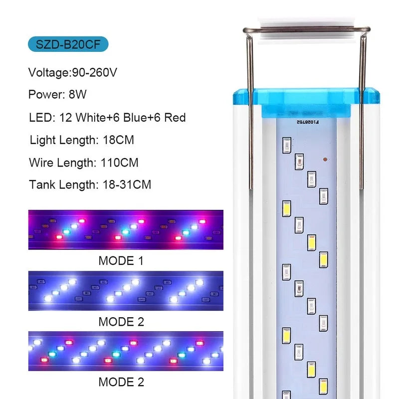 Ultra-Thin LED Aquarium Light – Expandable Clip-On Plant Light (18–75CM Models, Full Spectrum, 220-240V)