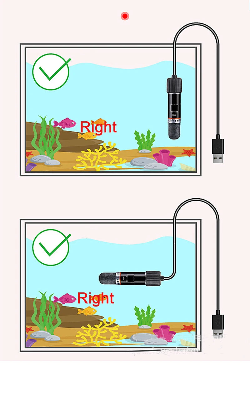 USB Mini Submersible Aquarium Heater for Small Tanks, 26°C Constant Temperature, 10W