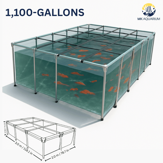 MK 1100 Gallon Clear Sides Above Ground Fish Pond, Koi & Aquaculture Tank, Large Aquarium (118.1 x 78.7 x 27.6 in)