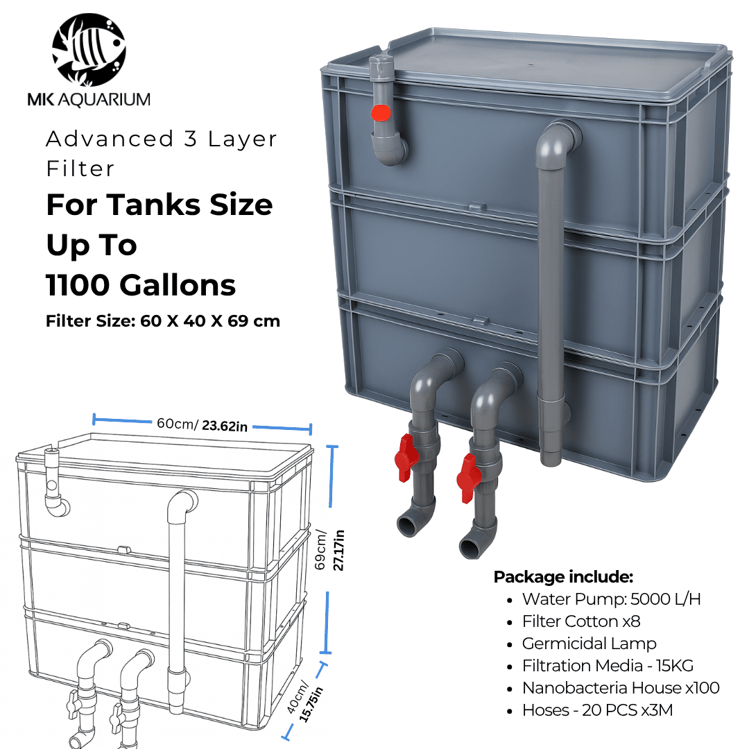 Large Advanced Canister Layer Box Filter for Up To 1100 Gallons Koi Fish Ponds and Aquaculture Fish Tanks