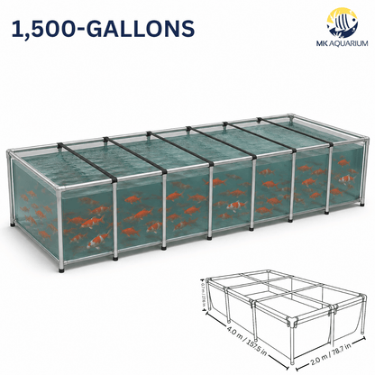 MK 1500 Gallon Heavy-Duty Above Ground Fish Pond, All-Clear Koi & Aquaculture Tank, Large Aquarium (157.5 x 78.7 x 27.6 in)