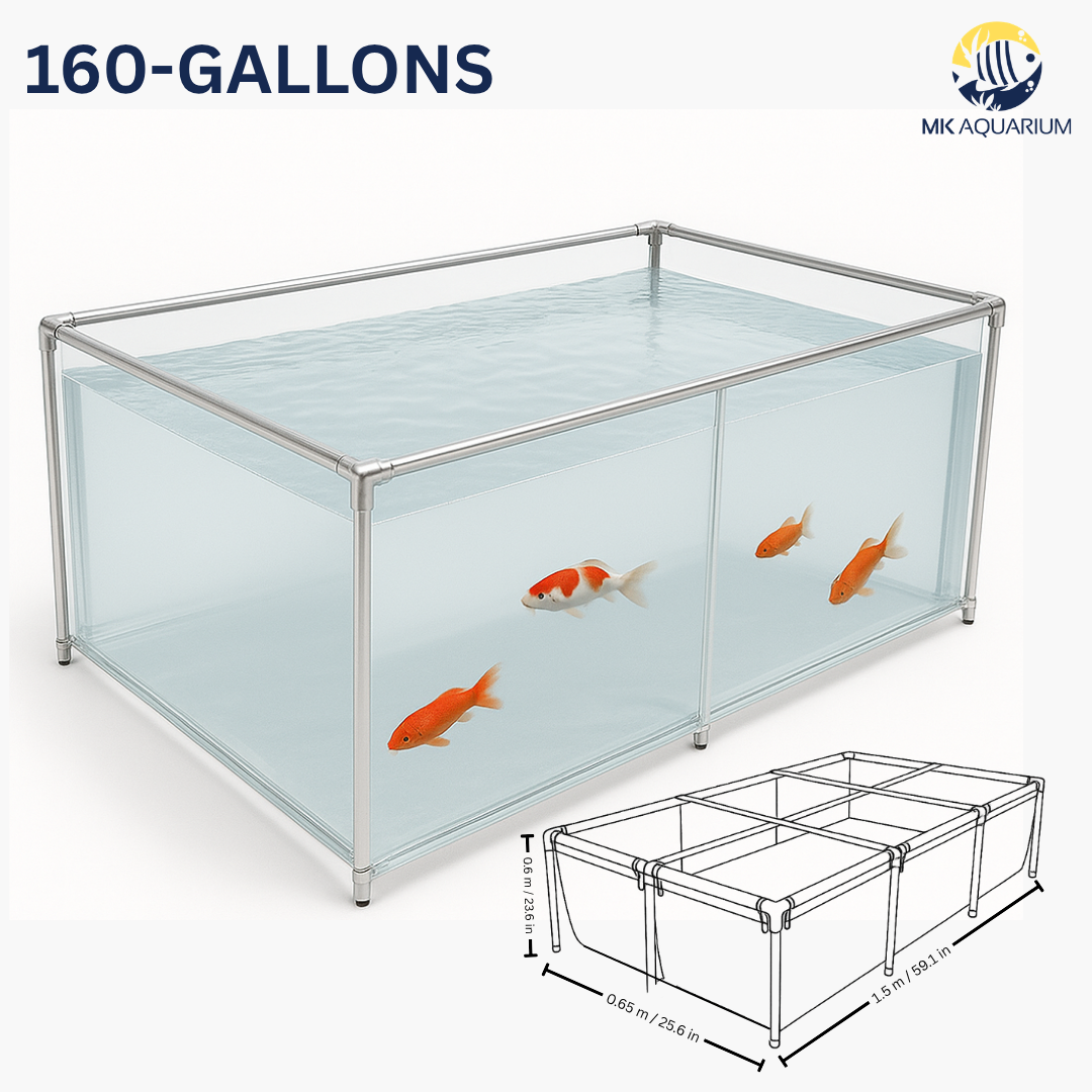 MK 160 Gallon Clear Sides Above Ground Fish Pond, Koi & Aquaculture Tank, Large Aquarium (59.1 x 25.6 x 23.6 in)