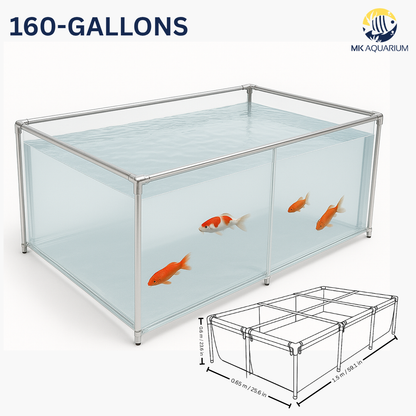 MK 160 Gallon Clear Sides Above Ground Fish Pond, Koi & Aquaculture Tank, Large Aquarium (59.1 x 25.6 x 23.6 in)