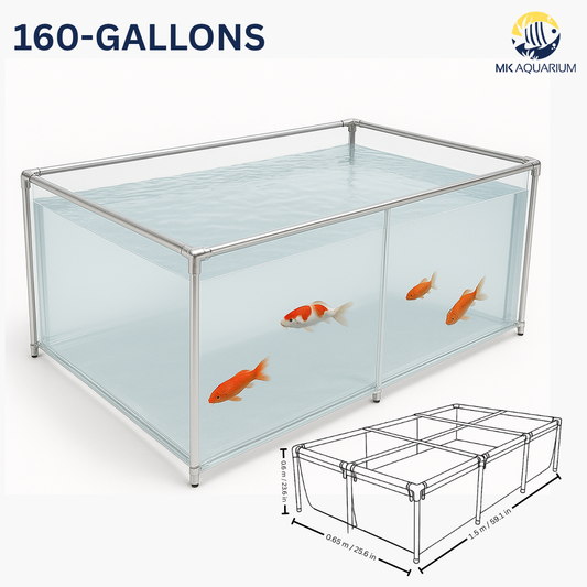 MK 160 Gallon Clear Sides Above Ground Fish Pond, Koi & Aquaculture Tank, Large Aquarium (59.1 x 25.6 x 23.6 in)