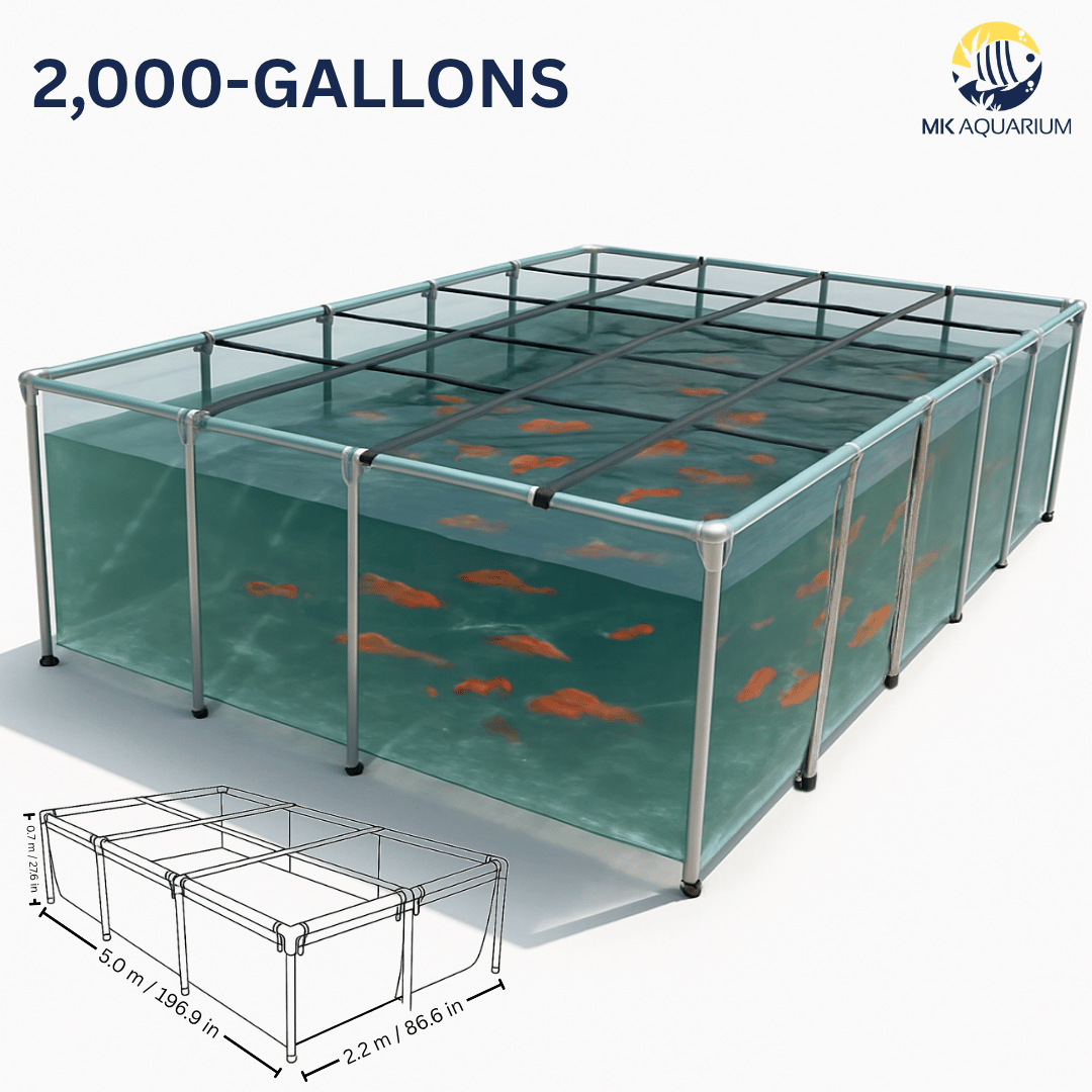 MK 2000 Gallon Clear Sides Above Ground Fish Pond, Koi & Aquaculture Tank, Large Aquarium (196.9 x 86.6 x 27.6 in)