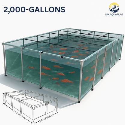MK 2000 Gallon Clear Sides Above Ground Fish Pond, Koi & Aquaculture Tank, Large Aquarium (196.9 x 86.6 x 27.6 in)
