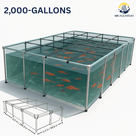 MK 2000 Gallon Clear Sides Above Ground Fish Pond, Koi & Aquaculture Tank, Large Aquarium (196.9 x 86.6 x 27.6 in)
