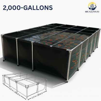 MK 2000 Gallon Heavy-Duty Above Ground Fish Pond, Aquaculture & Fish Breeding Tank, Large Aquarium (196.9 x 86.6 x 27.6 in)