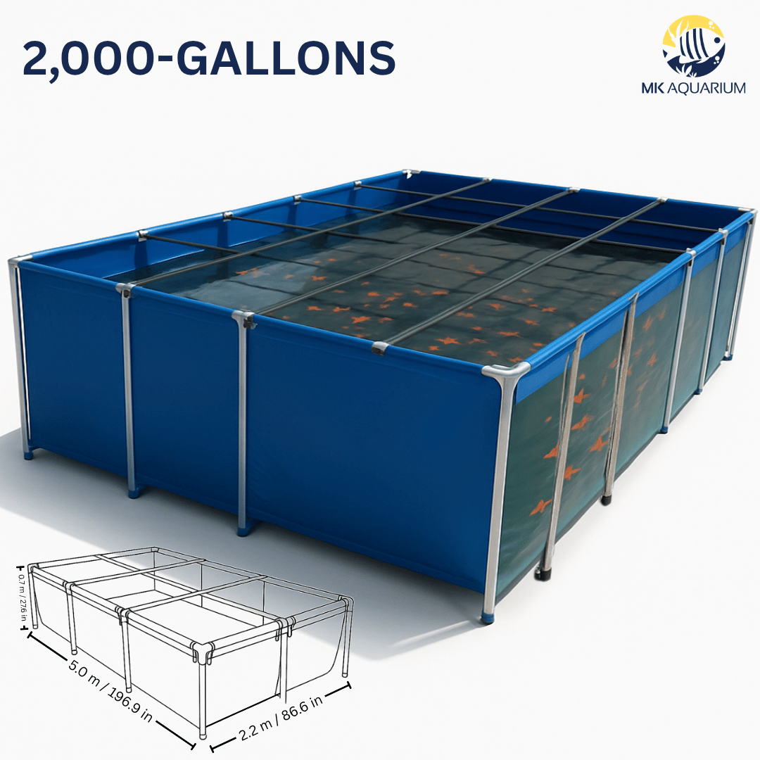collapsible fish holding tank MK 2000 Gallon Heavy-Duty Above Ground Fish Pond, Aquaculture & Fish Breeding Tank, Large Aquarium (196.9 x 86.6 x 27.6 in)