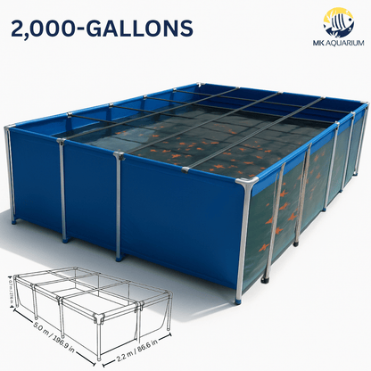 MK 2000 Gallon Heavy-Duty Above Ground Fish Pond, Aquaculture & Fish Breeding Tank, Large Aquarium (196.9 x 86.6 x 27.6 in)