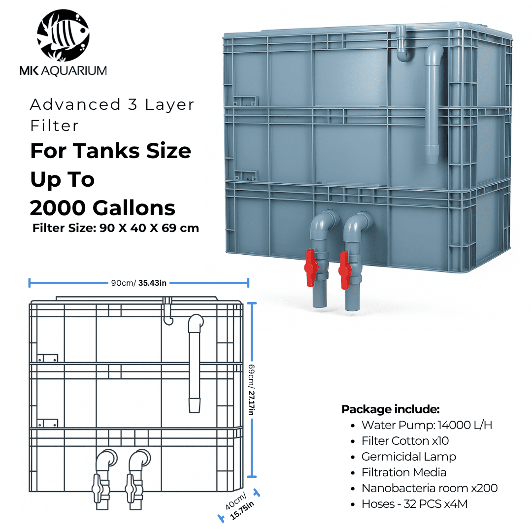 Extra Large Advanced Canister Layer Box Filter for Up To 2000 Gallons Koi Fish Ponds and Aquaculture Fish Tanks