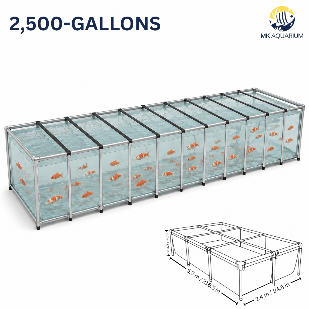 MK 2500 Gallon Heavy-Duty Above Ground Fish Pond, All-Clear Koi & Aquaculture Tank, Large Aquarium (216.5 x 94.5 x 27.6 in)