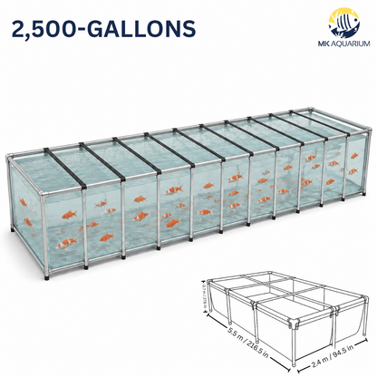 MK 2500 Gallon Heavy-Duty Above Ground Fish Pond, All-Clear Koi & Aquaculture Tank, Large Aquarium (216.5 x 94.5 x 27.6 in)