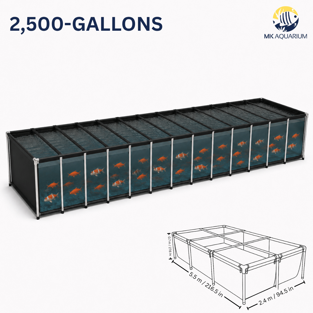 MK 2500 Gallon Heavy-Duty Above Ground Fish Pond, Aquaculture & Fish Breeding Tank, Large Aquarium (216.5 x 94.5 x 27.6 in)