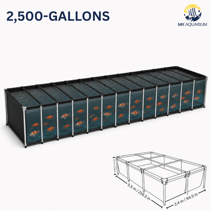 MK 2500 Gallon Heavy-Duty Above Ground Fish Pond, Aquaculture & Fish Breeding Tank, Large Aquarium (216.5 x 94.5 x 27.6 in)