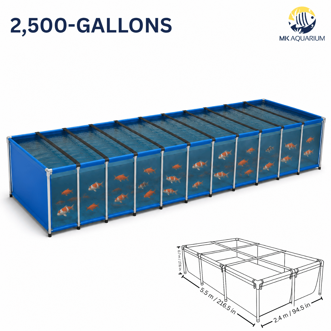 MK 2500 Gallon Heavy-Duty Above Ground Fish Pond, Aquaculture & Fish Breeding Tank, Large Aquarium (216.5 x 94.5 x 27.6 in)
