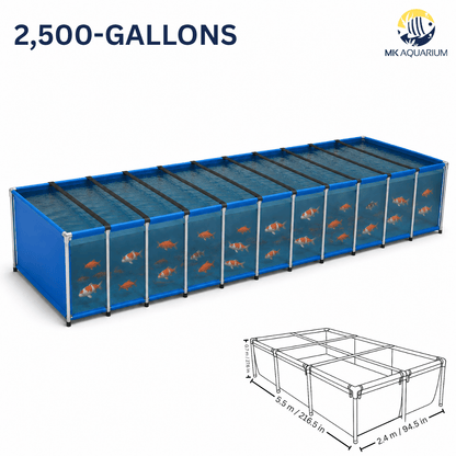 MK 2500 Gallon Heavy-Duty Above Ground Fish Pond, Aquaculture & Fish Breeding Tank, Large Aquarium (216.5 x 94.5 x 27.6 in)