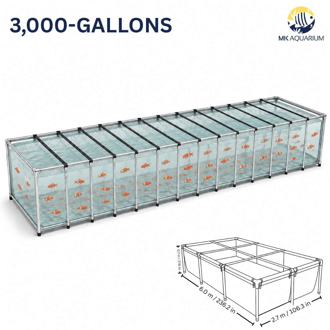 MK 3000 Gallon Heavy-Duty Above Ground Fish Pond, All-Clear Koi & Aquaculture Tank, Large Aquarium (236.2 x 106.3 x 27.6 in)