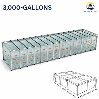 MK 3000 Gallon Heavy-Duty Above Ground Fish Pond, All-Clear Koi & Aquaculture Tank, Large Aquarium (236.2 x 106.3 x 27.6 in)