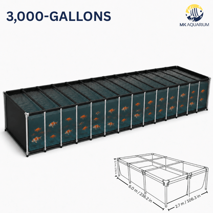 MK 3000 Gallon Heavy-Duty Above Ground Fish Pond, Aquaculture & Fish Breeding Tank, Large Aquarium (236.2 x 106.3 x 27.6 in)