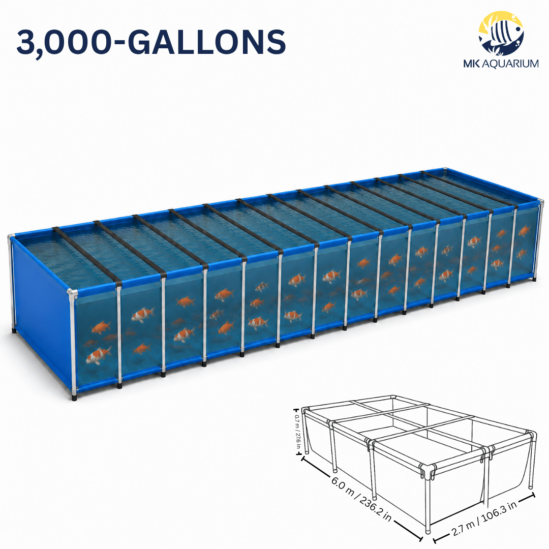 MK 3000 Gallon Heavy-Duty Above Ground Fish Pond, Aquaculture & Fish Breeding Tank, Large Aquarium (236.2 x 106.3 x 27.6 in)