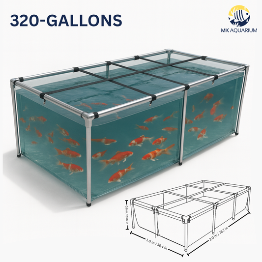 MK 320 Gallon Clear Sides Above Ground Fish Pond, Koi & Aquaculture Tank, Large Aquarium (78.7 x 39.4 x 23.6 in)
