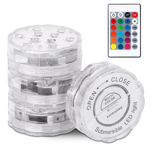 4-Pack Submersible RGB LED Lights with Remote Control