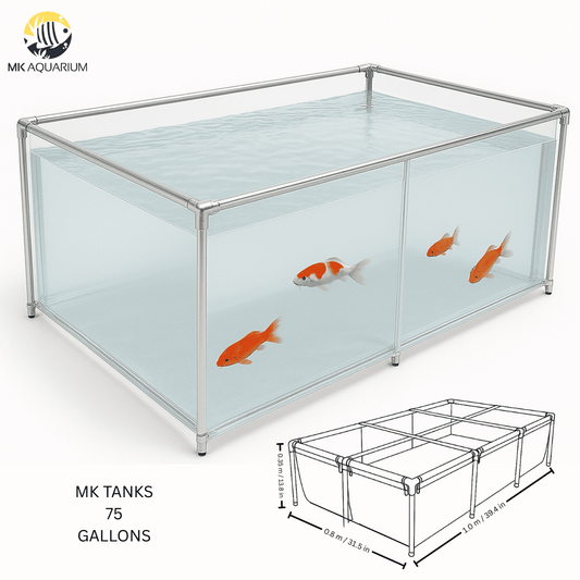 75 Gallon Clear Sides Koi Tank – Large Aquarium for Aquaculture (39.4in × 31.5in × 13.8in)