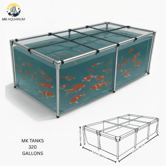 320 Gallon Clear Sides Koi Tank – Large Aquarium for Aquaculture (78.7in × 39.4in × 23.6in)