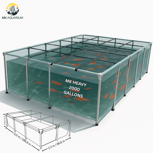 2000 Gallon Clear Sides Koi Tank – Large Aquarium for Aquaculture (196.9in × 86.6in × 27.6in)