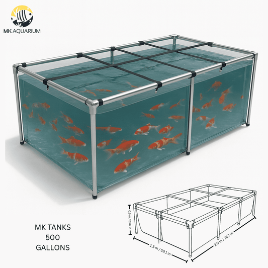 500 Gallon Clear Sides Koi Tank – Large Aquarium for Aquaculture (78.7in × 59.1in × 23.6in)
