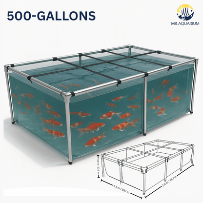 MK 500 Gallon Clear Sides Above Ground Fish Pond, Koi & Aquaculture Tank, Large Aquarium (78.7 x 59.1 x 23.6 in)