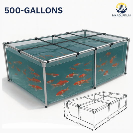 MK 500 Gallon Clear Sides Above Ground Fish Pond, Koi & Aquaculture Tank, Large Aquarium (78.7 x 59.1 x 23.6 in)