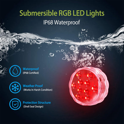 4-Pack Submersible RGB LED Lights with Remote Control