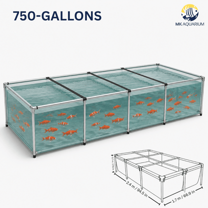 MK 750 Gallon Heavy-Duty Above Ground Fish Pond, All-Clear Koi & Aquaculture Tank, Large Aquarium (94.5 x 66.9 x 27.6 in)