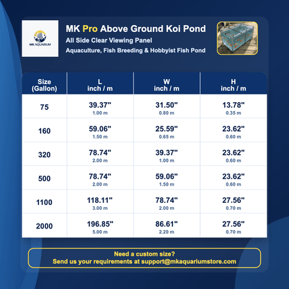 MK 75 Gallon Clear Sides Above Ground Fish Pond, Koi & Aquaculture Tank, Large Aquarium (39.4 x 31.5 x 13.8 in)