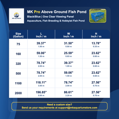 MK 160 Gallon Heavy-Duty Above Ground Fish Pond, Aquaculture & Fish Breeding Tank, Large Aquarium (59.1 x 25.6 x 23.6 in)
