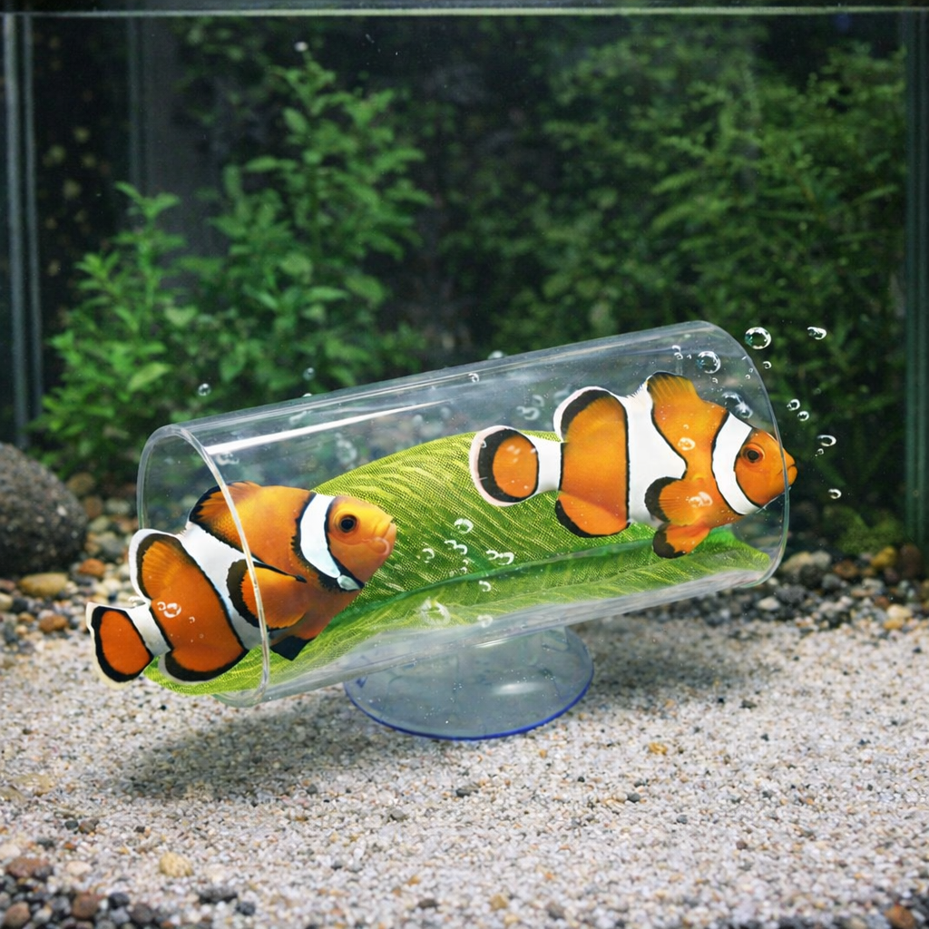 Acrylic Betta Fish Tunnel – Transparent Observation Tube with Leaf Mat | Small Aquarium Hideout & Enrichment Decoration