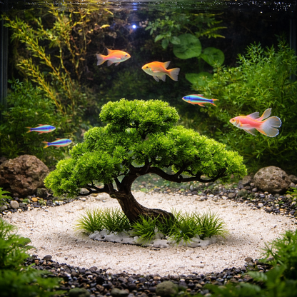 Artificial Aquarium Bonsai Tree – Resin Base with Lush Green Foliage for Aquascaping & Fish Tank Landscaping