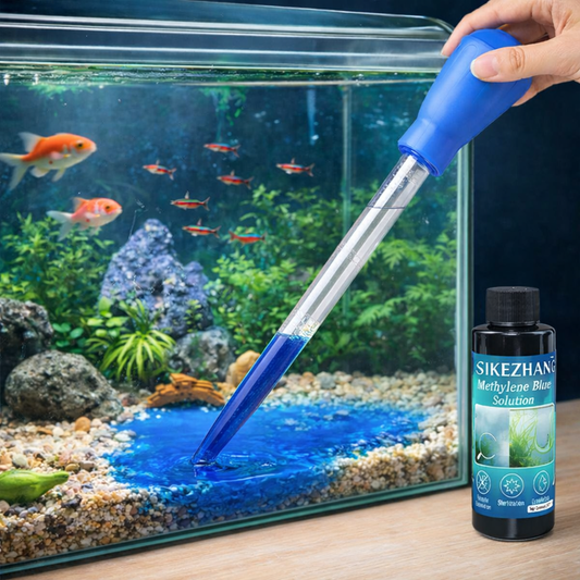 Aquarium Siphon Water Changer + Methylene Blue Treatment Kit | Mini Tank Cleaner & Fish Disease Support