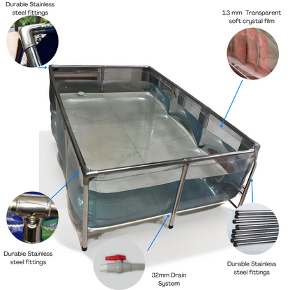 75-500 Gallons Clear Portable Koi Show Tank | Ideal for Breeding, Aquaponics, and Aquaculture