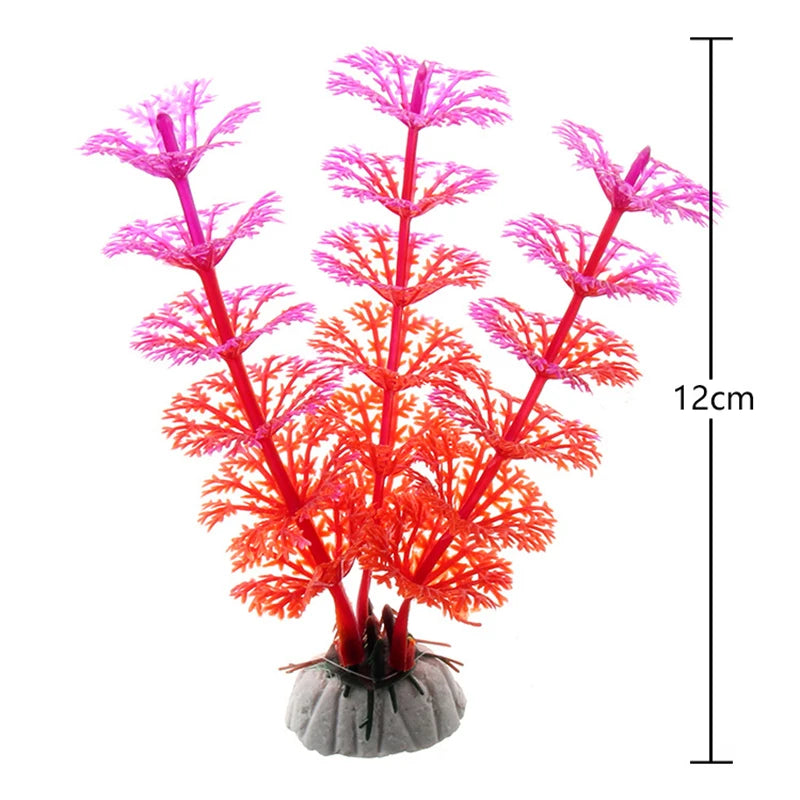 Artificial Underwater Aquarium Plant – Plastic Aquatic Shrub with Resin Base for Fish Tank Decoration