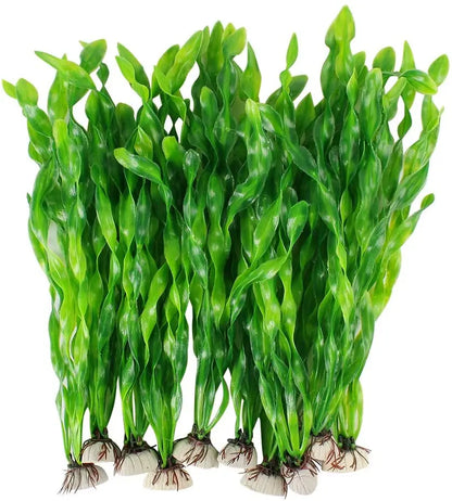 Artificial Aquarium Plants – 5pcs / 10pcs Plastic Aquatic Plants with Ceramic Base for Fish Tank Decoration