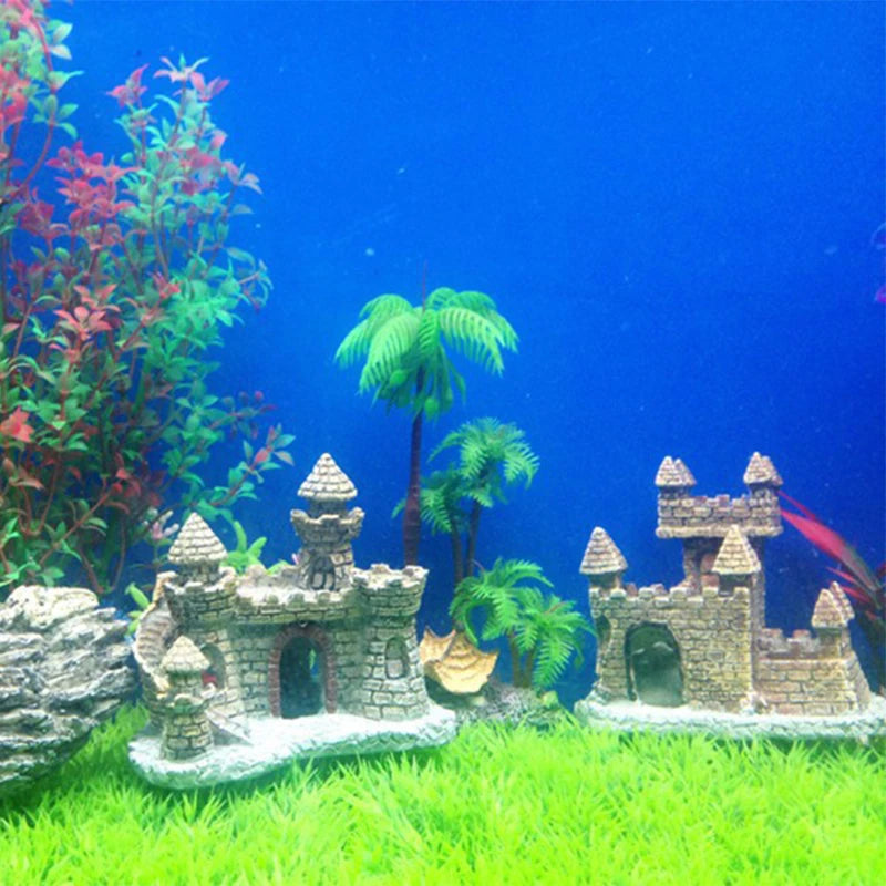 Resin Castle Aquarium Ornament – Stone Island Fortress Decor for Fish Tanks