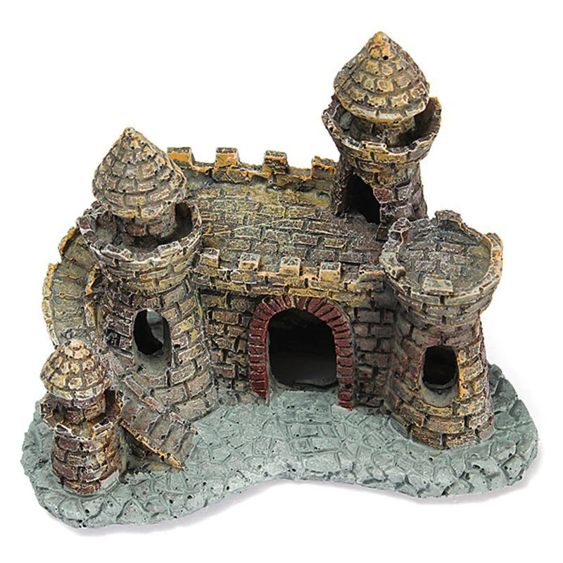 Resin Castle Aquarium Ornament – Stone Island Fortress Decor for Fish Tanks