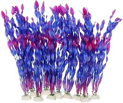 Artificial Aquarium Plants – 5pcs / 10pcs Plastic Aquatic Plants with Ceramic Base for Fish Tank Decoration