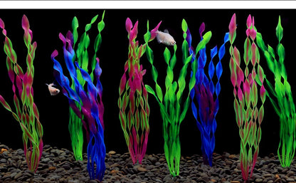Artificial Aquarium Plants – 5pcs / 10pcs Plastic Aquatic Plants with Ceramic Base for Fish Tank Decoration