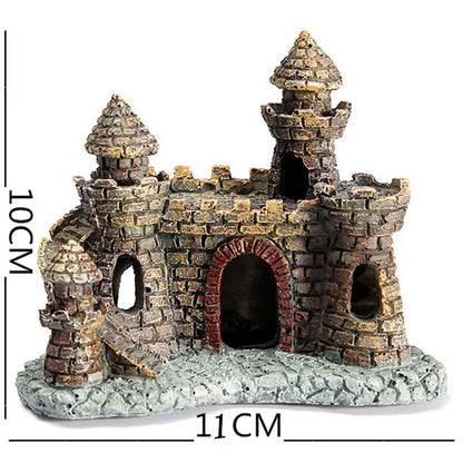 Resin Castle Aquarium Ornament – Stone Island Fortress Decor for Fish Tanks