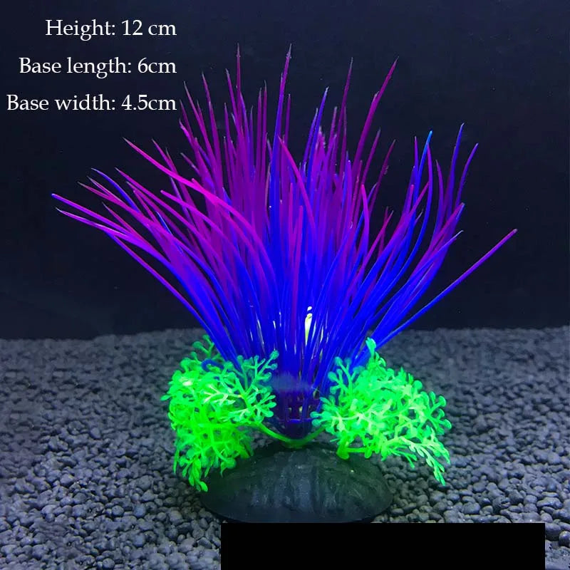 Artificial Underwater Aquarium Plant – Plastic Aquatic Shrub with Resin Base for Fish Tank Decoration